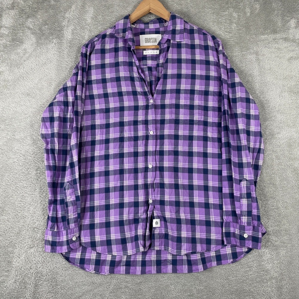 Grayson The Hero Button Down Shirt Womens 04 Purple Plaid Cotton Long Sleeve